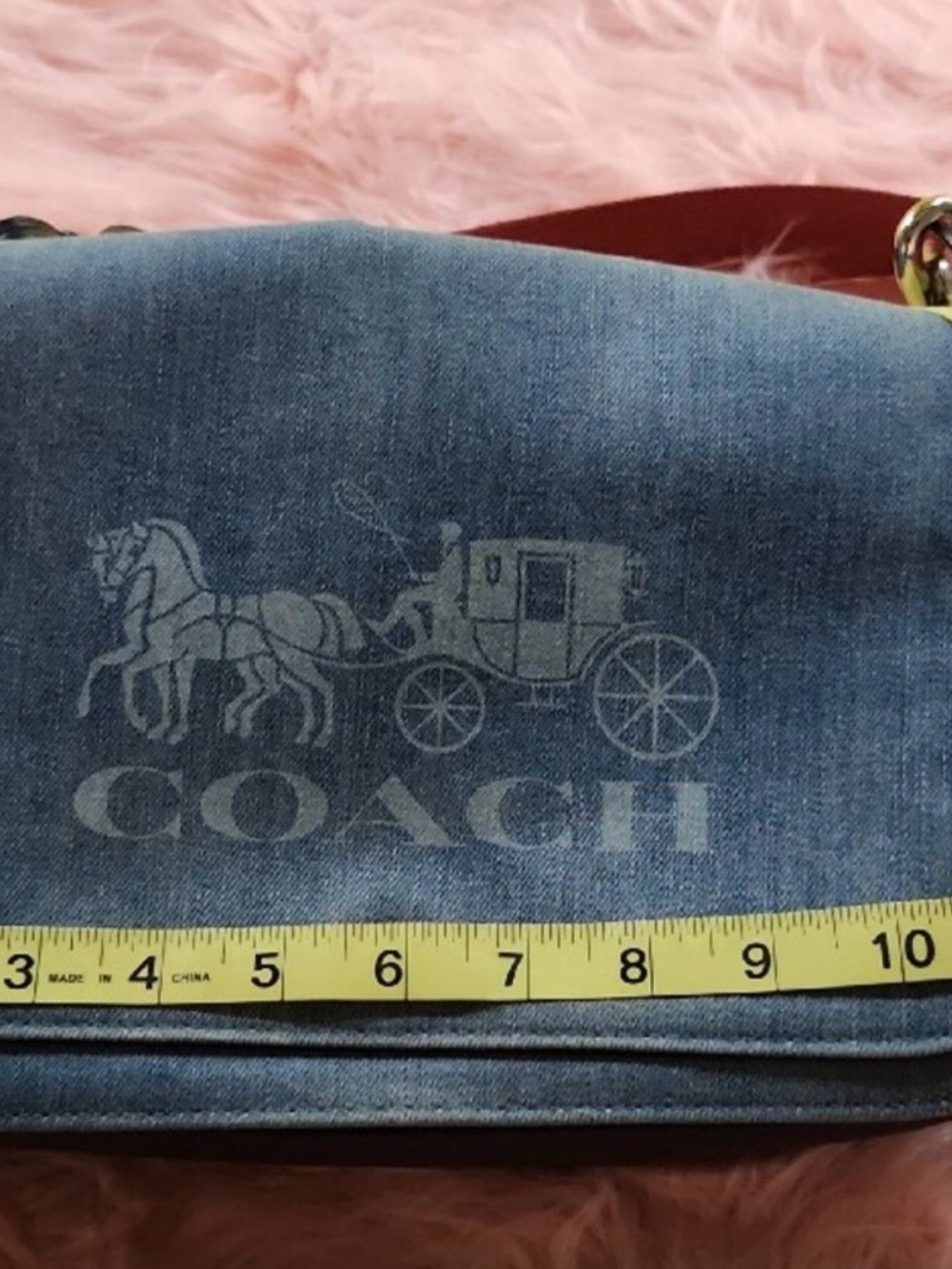 Coach Dark Blue Denim Crossbody Bag with Pink Strap - Picture 3 of 6